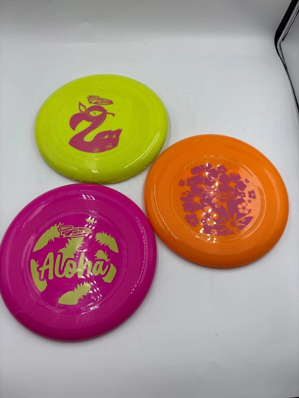 Set of 3 Wham-o frisbees Aloha tropical print colors